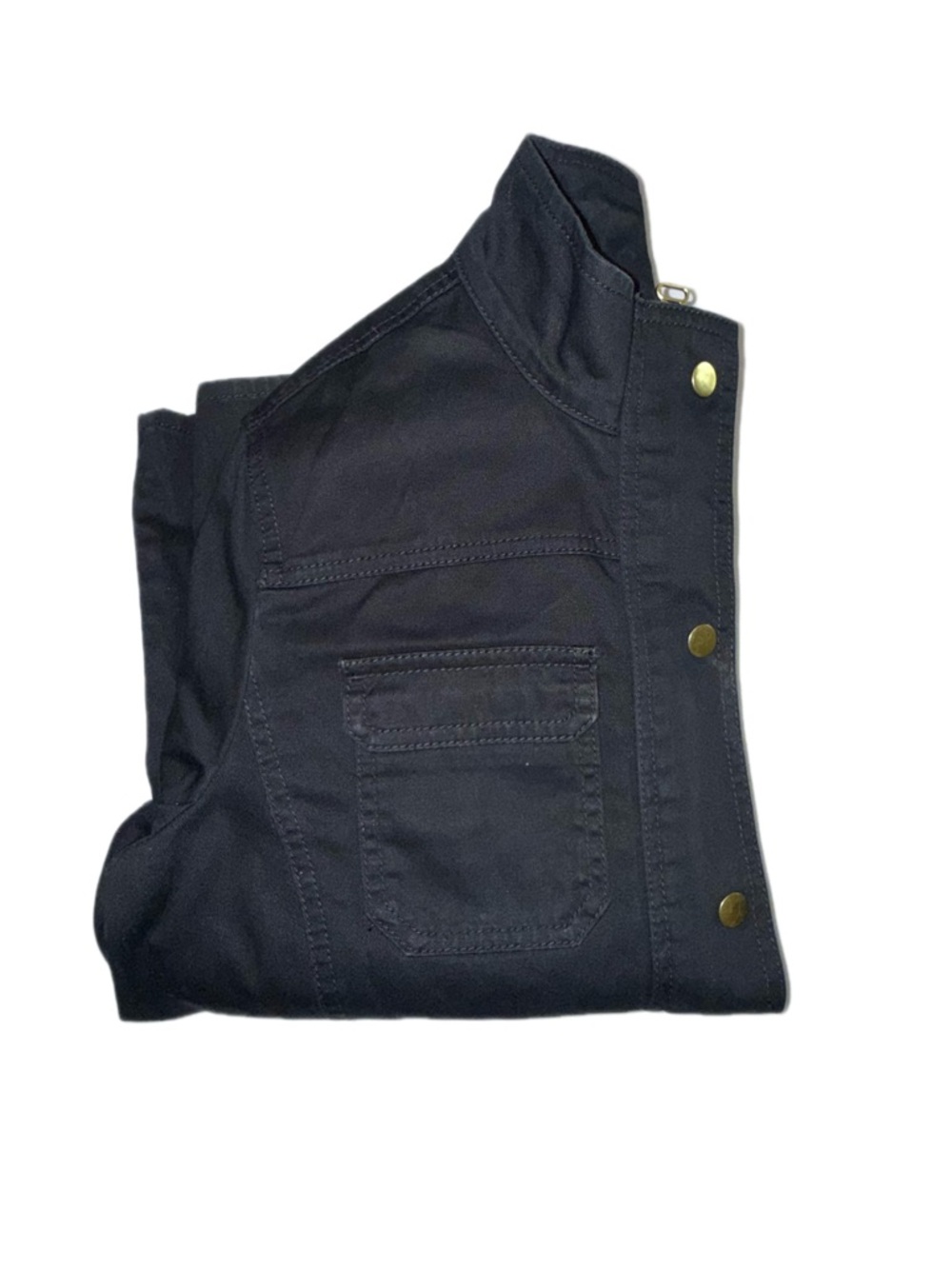 Talbots Black Denim Utility Jacket Gold Snap Button 100% Cotton NWOT Petite 8 - Picture 4 of 10
